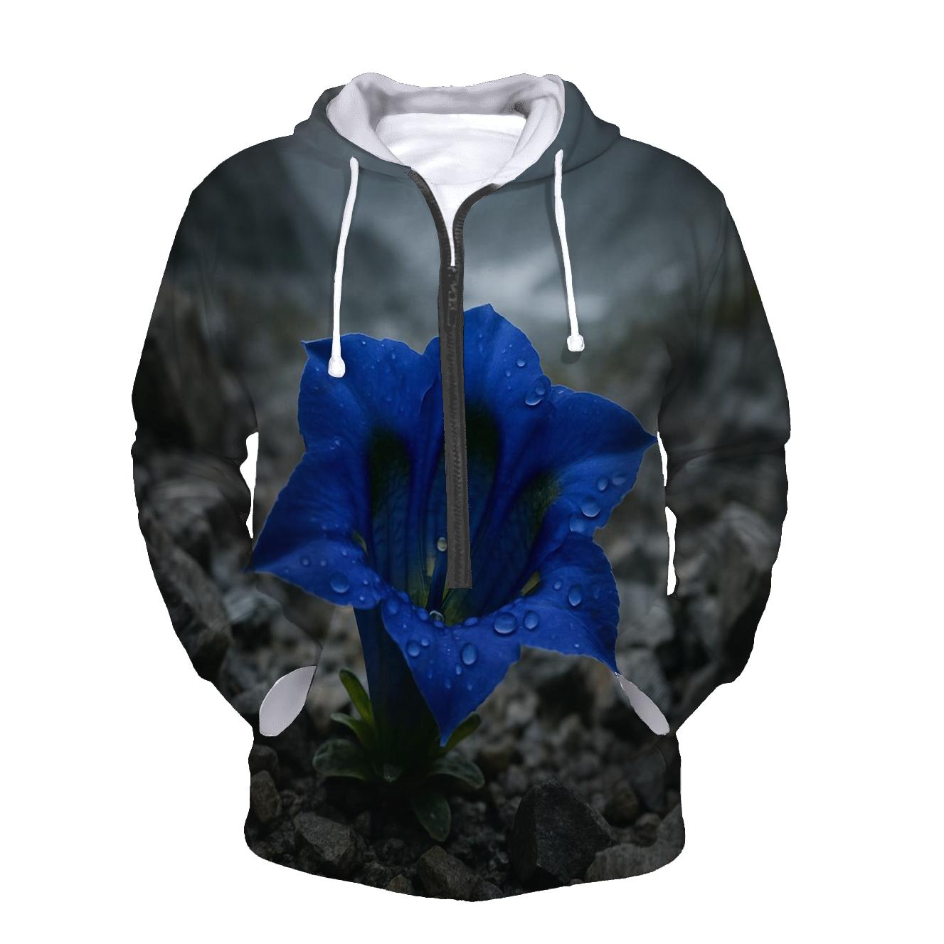 Wild Blue Gentian In Alpine Scree After A Storm hoodie designs