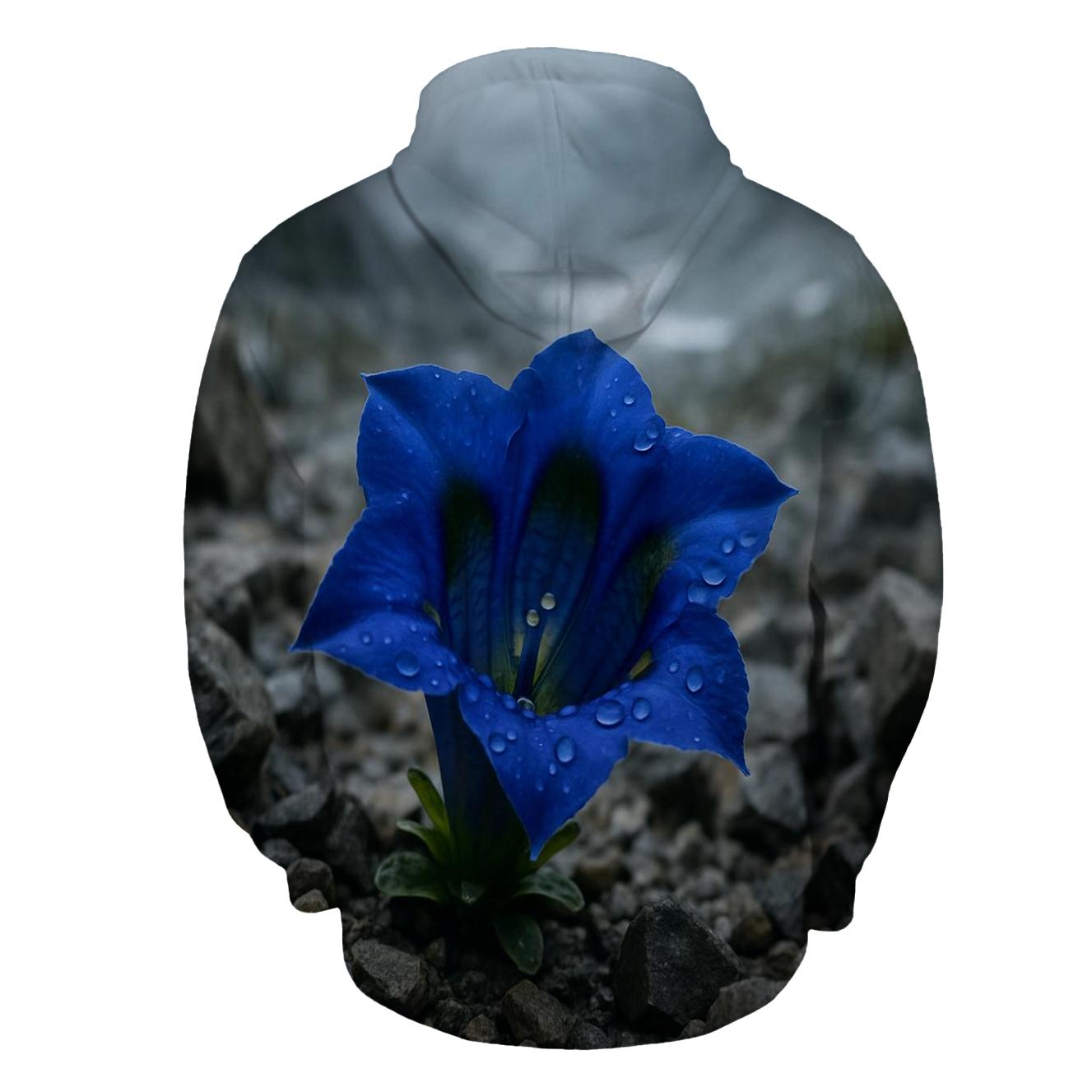 Wild Blue Gentian In Alpine Scree After A Storm hoodie designs