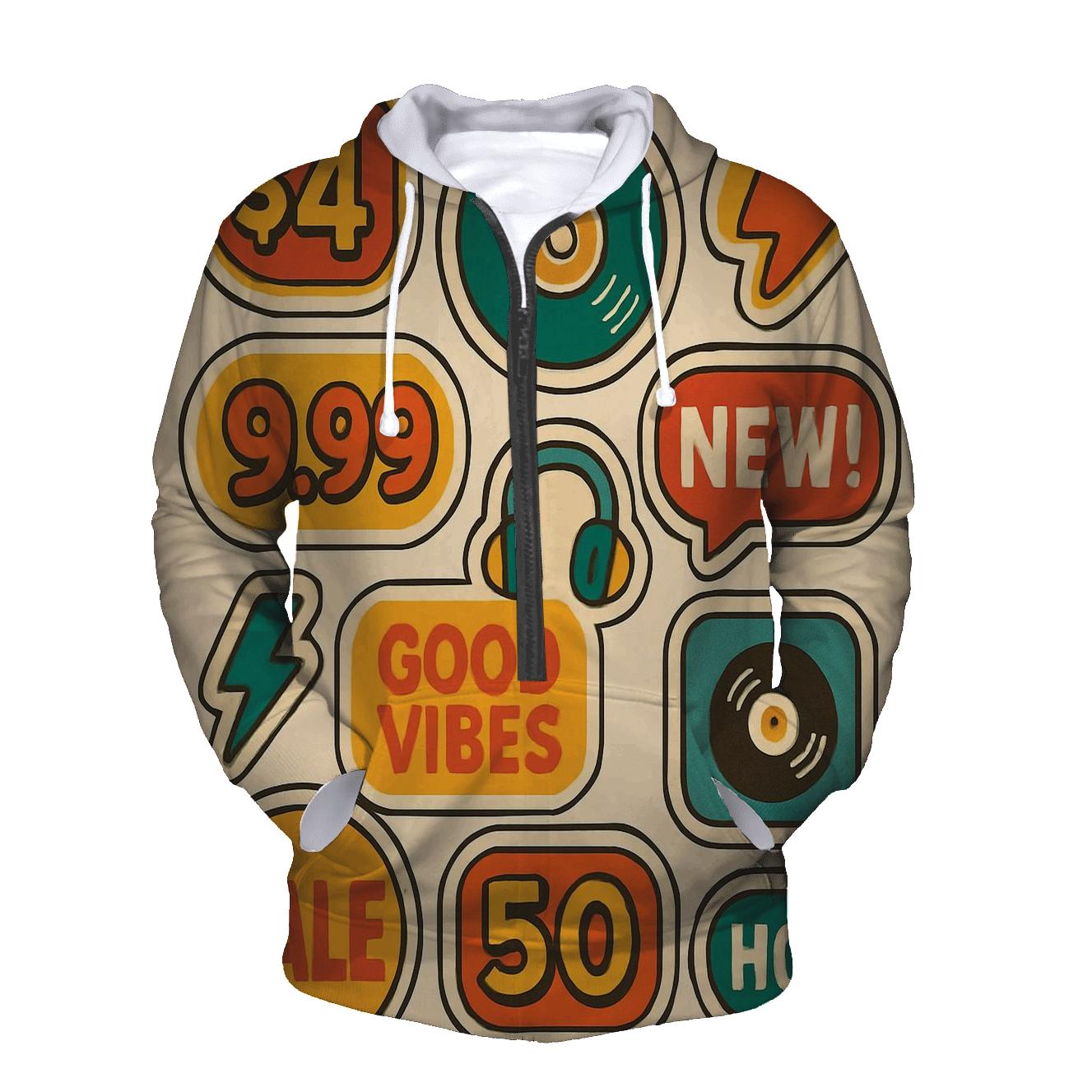 Funky Record Store Price Stickers zip-up hoodies