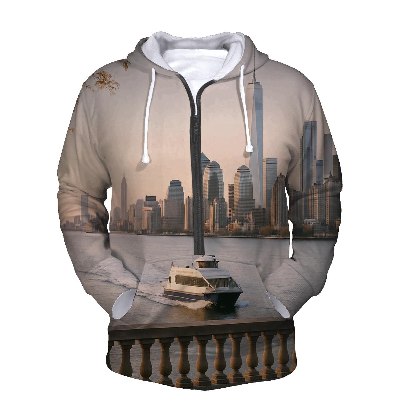 Autumn Dawn From Brooklyn Heights With Ferry Wake printed hoodies