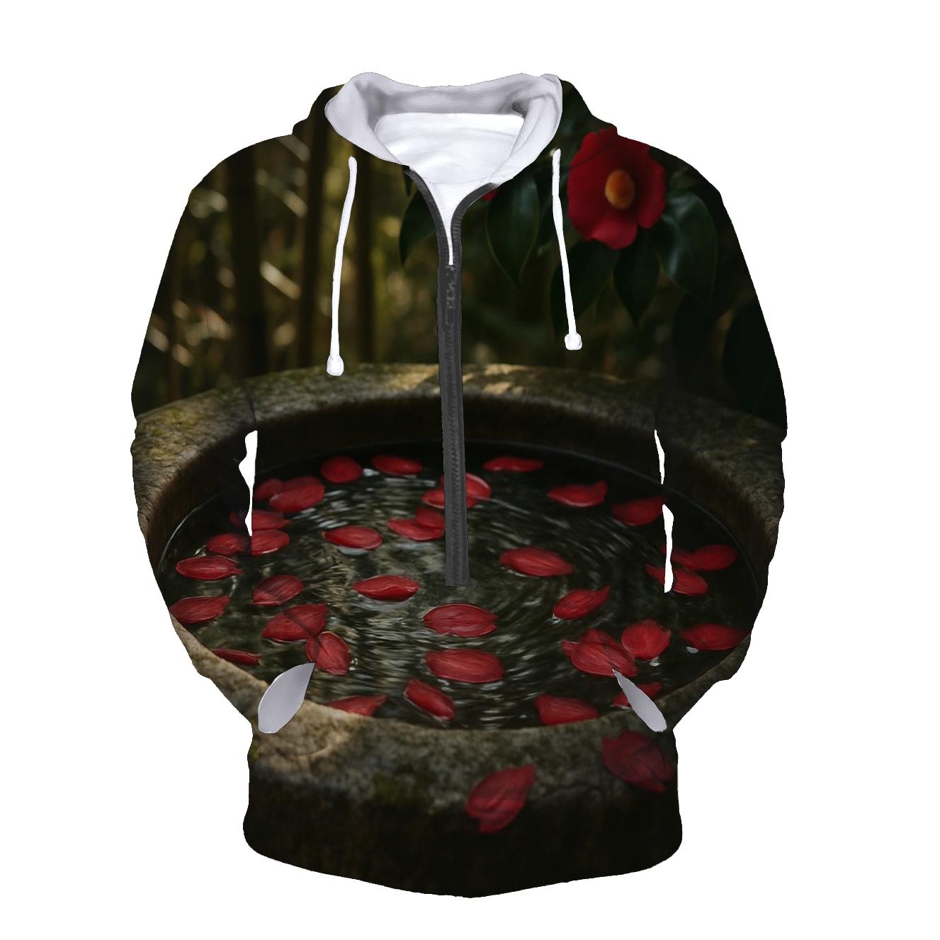 Camellia Petals Floating In A Traditional Tea Garden Basin hoodie styles