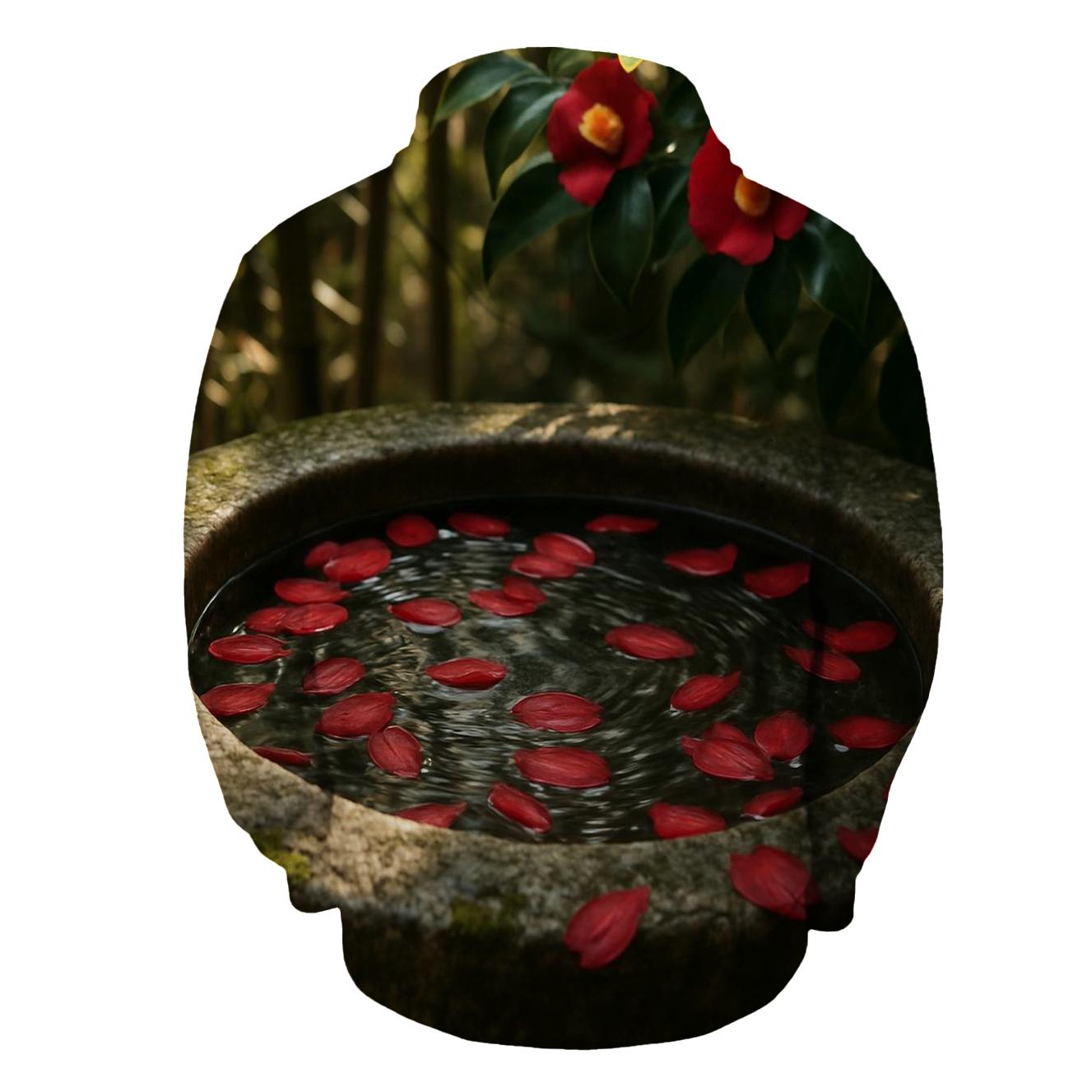 Camellia Petals Floating In A Traditional Tea Garden Basin hoodie styles