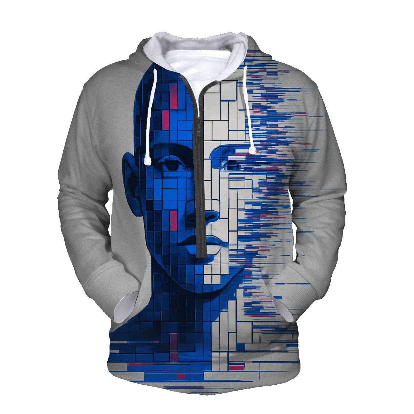 Quantum Glitch Portrait Mosaic zip-up hoodies