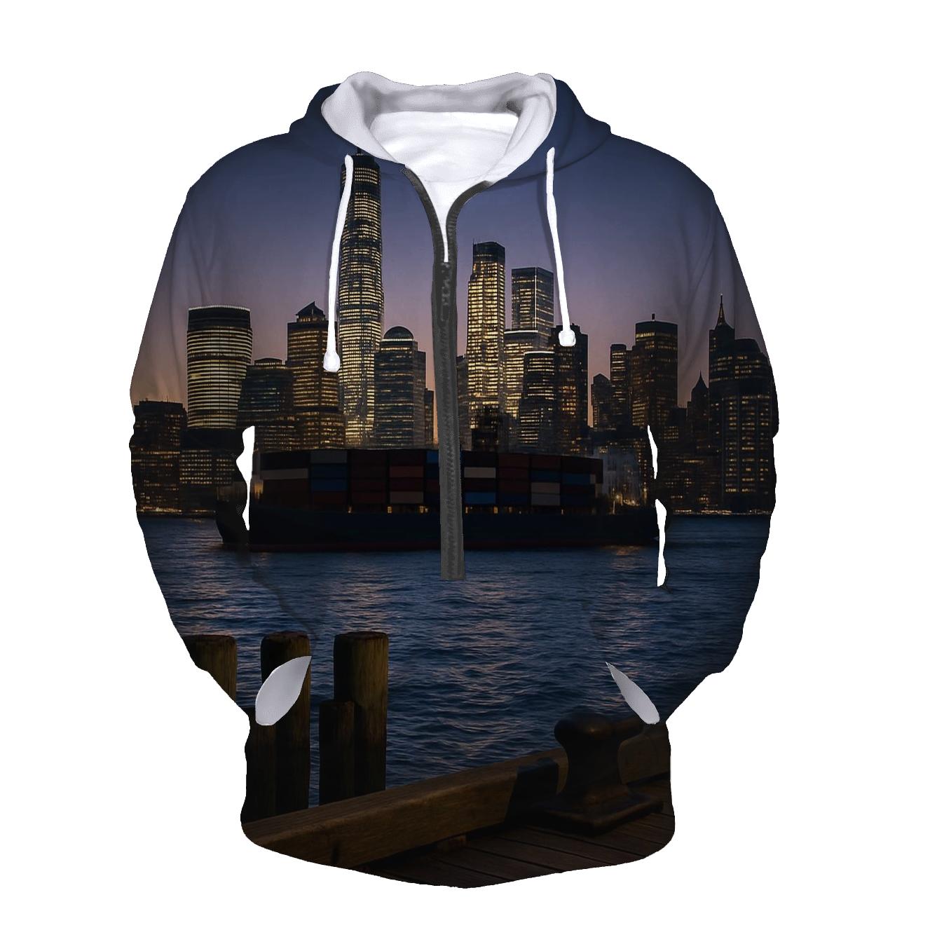After Sunset From Hoboken Pier With Container Ship zip-up hoodies