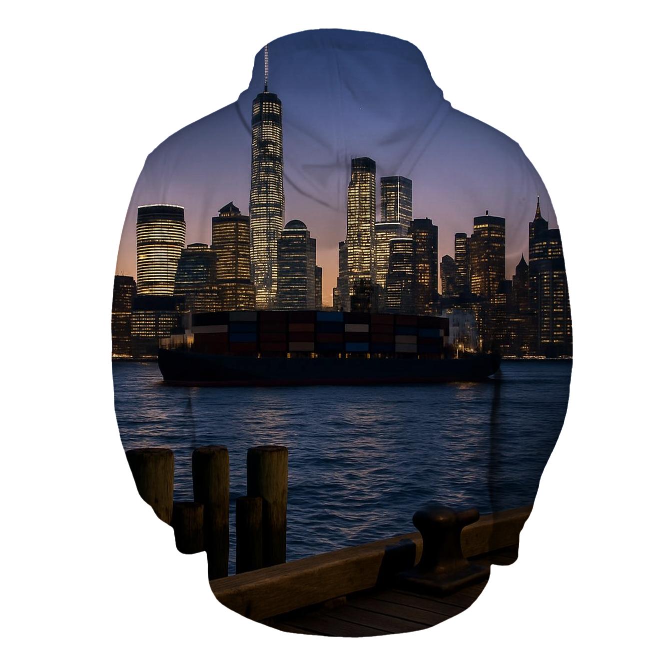 After Sunset From Hoboken Pier With Container Ship zip-up hoodies