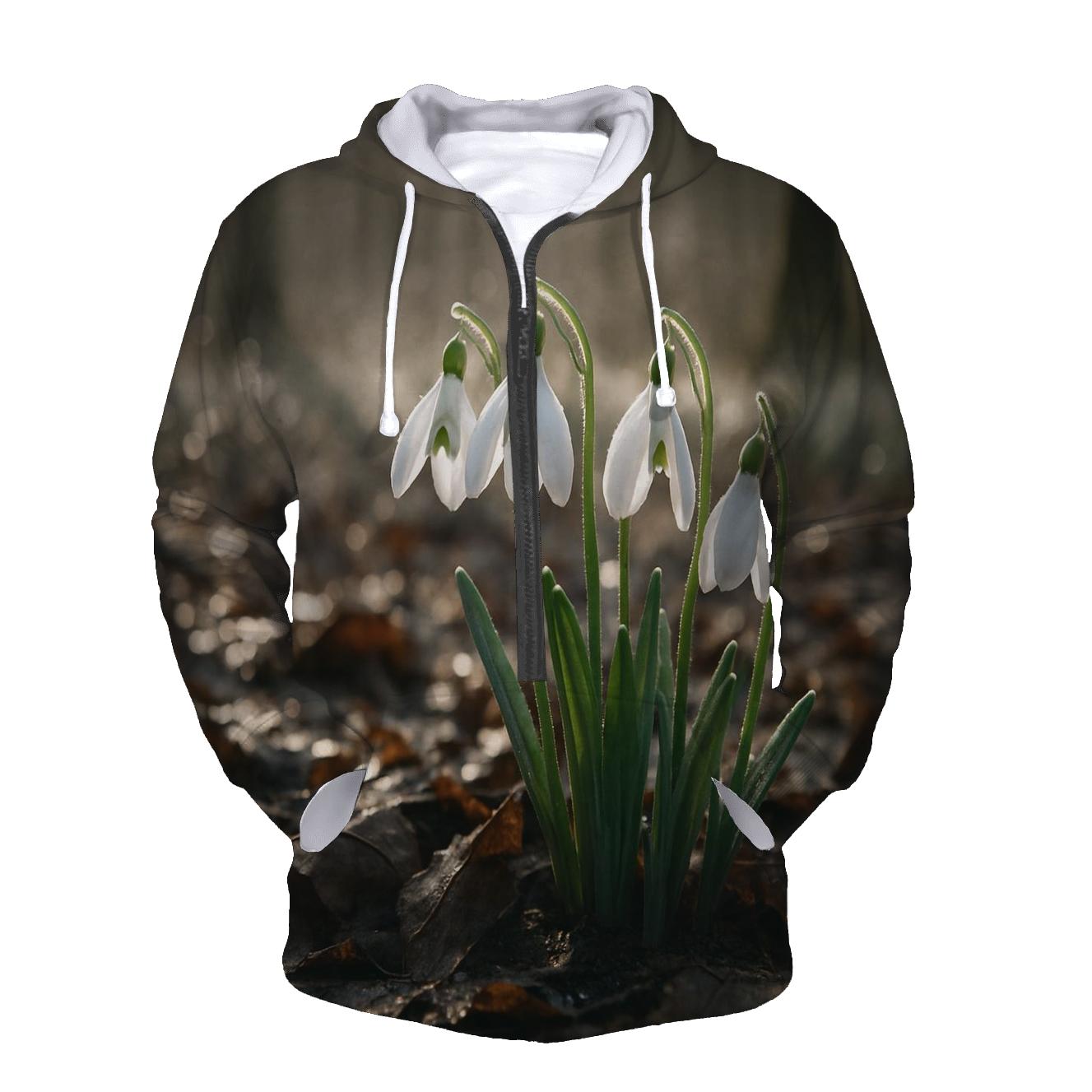 Snowdrop Cluster Emerging Through Late Winter Leaf Litter hoodie trends