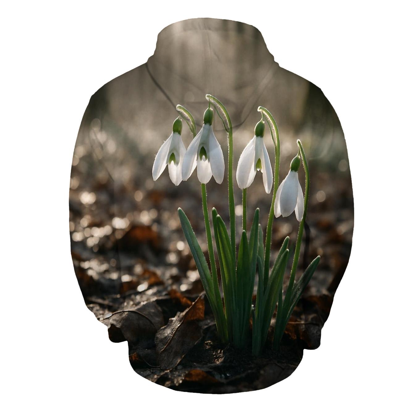 Snowdrop Cluster Emerging Through Late Winter Leaf Litter hoodie trends