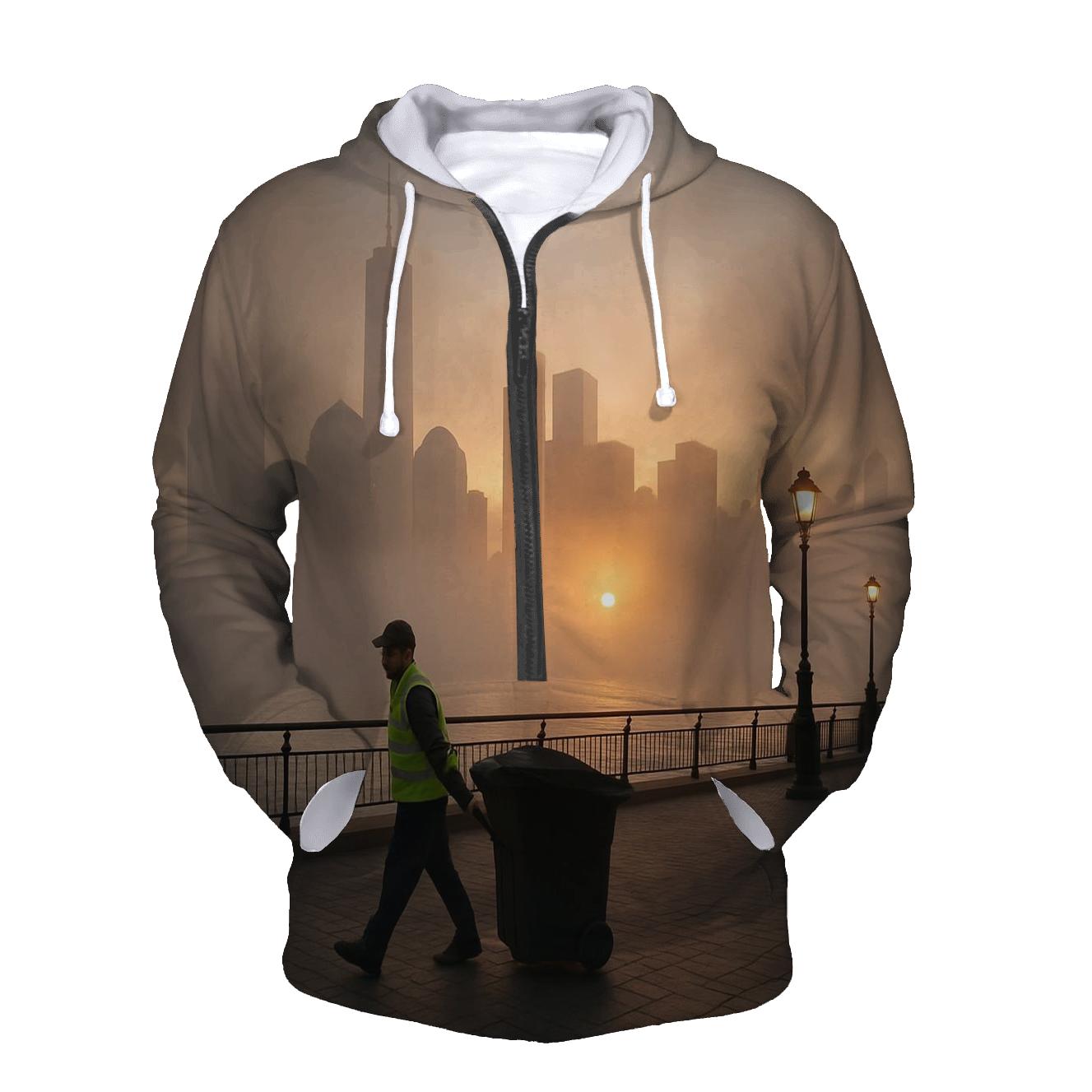 Fog Bank Rolling Past Battery Park At Sunrise printed hoodies