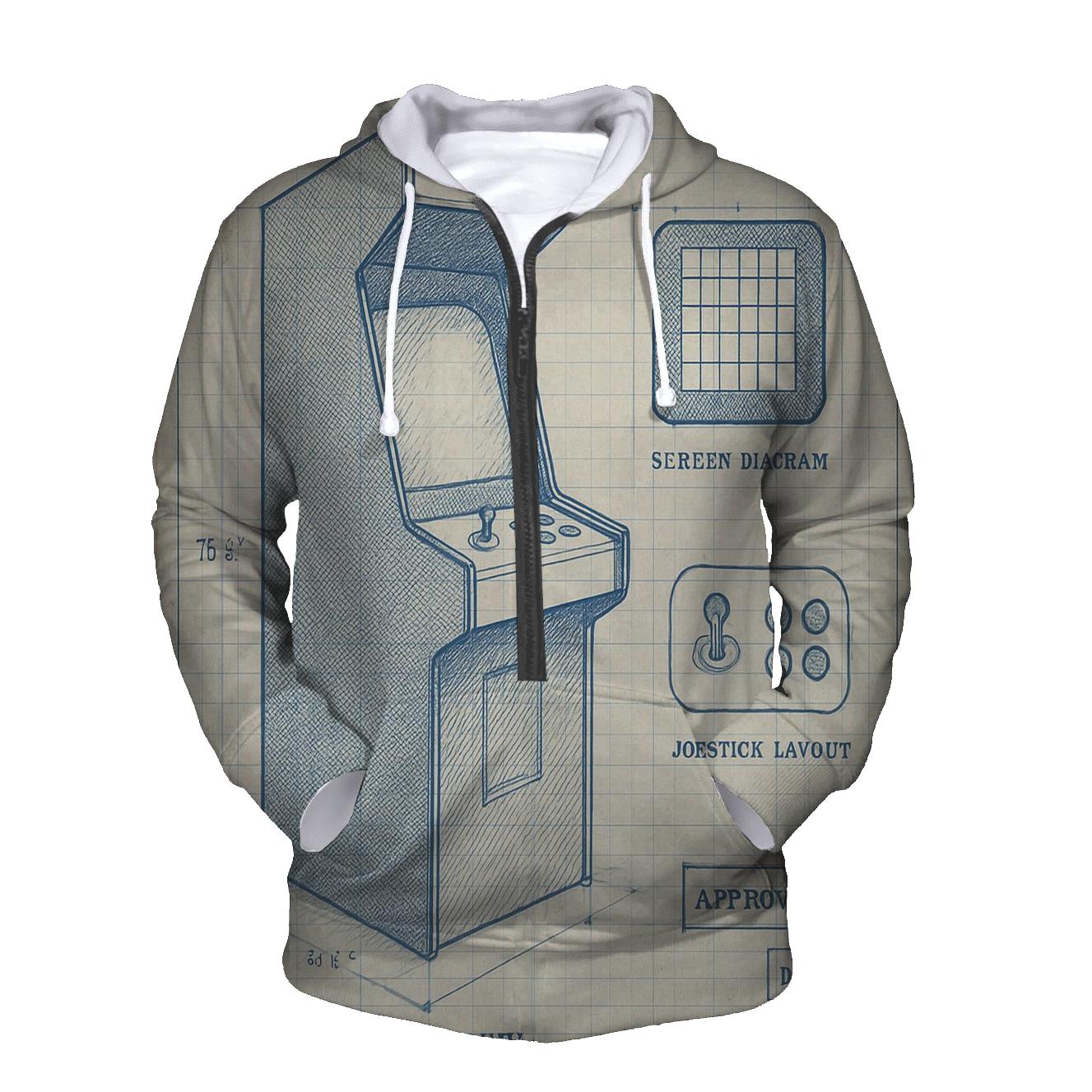 Classic Arcade Cabinet Blueprint Print embroidered hoodies