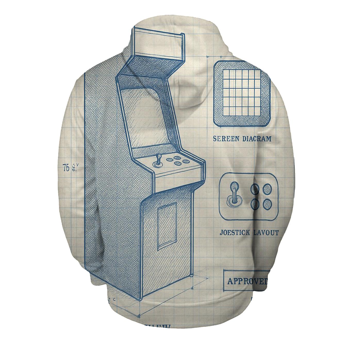 Classic Arcade Cabinet Blueprint Print embroidered hoodies