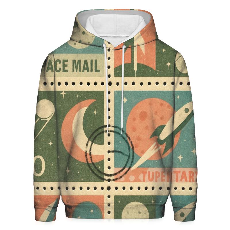 Retro Space Postal Stamp Collage graphic hoodies