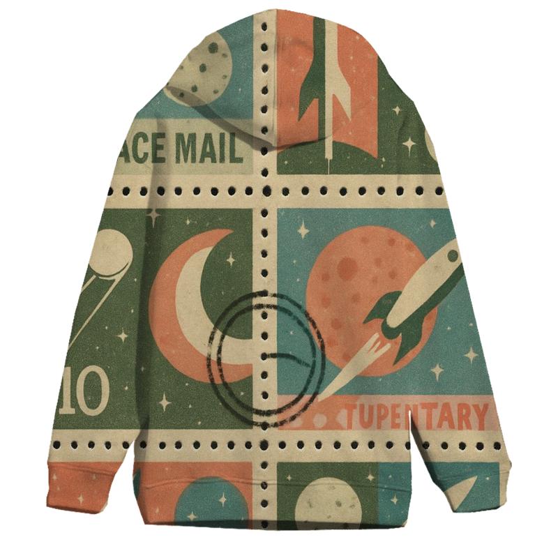 Retro Space Postal Stamp Collage graphic hoodies