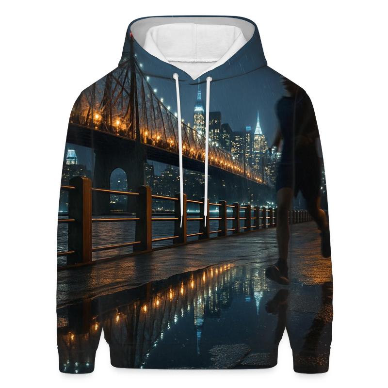 Rainy Night Reflections On Roosevelt Island Promenade printed hoodies