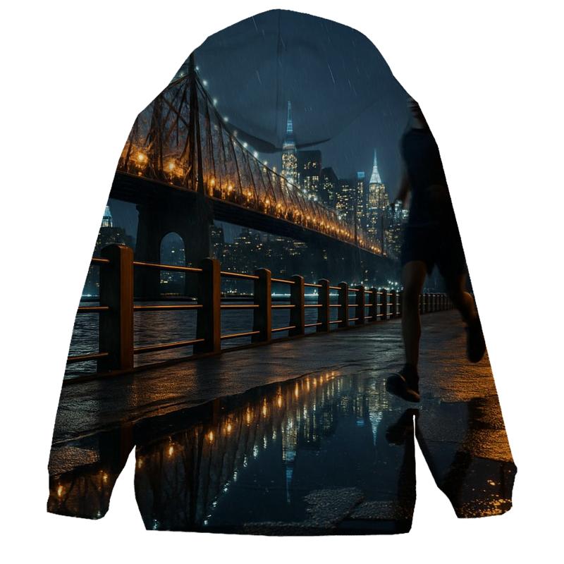 Rainy Night Reflections On Roosevelt Island Promenade printed hoodies