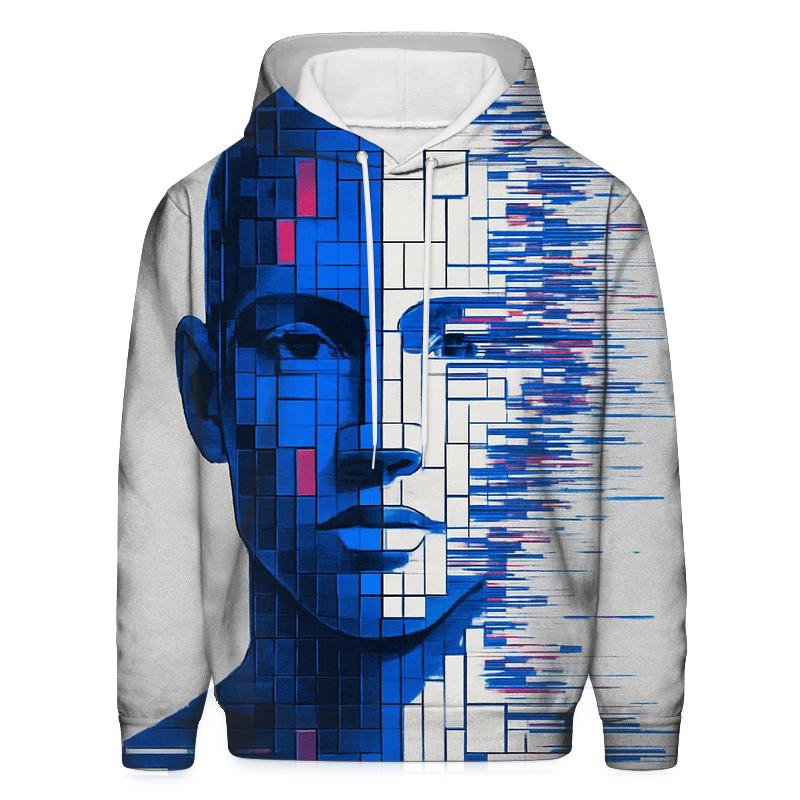 Quantum Glitch Portrait Mosaic embroidered hoodies