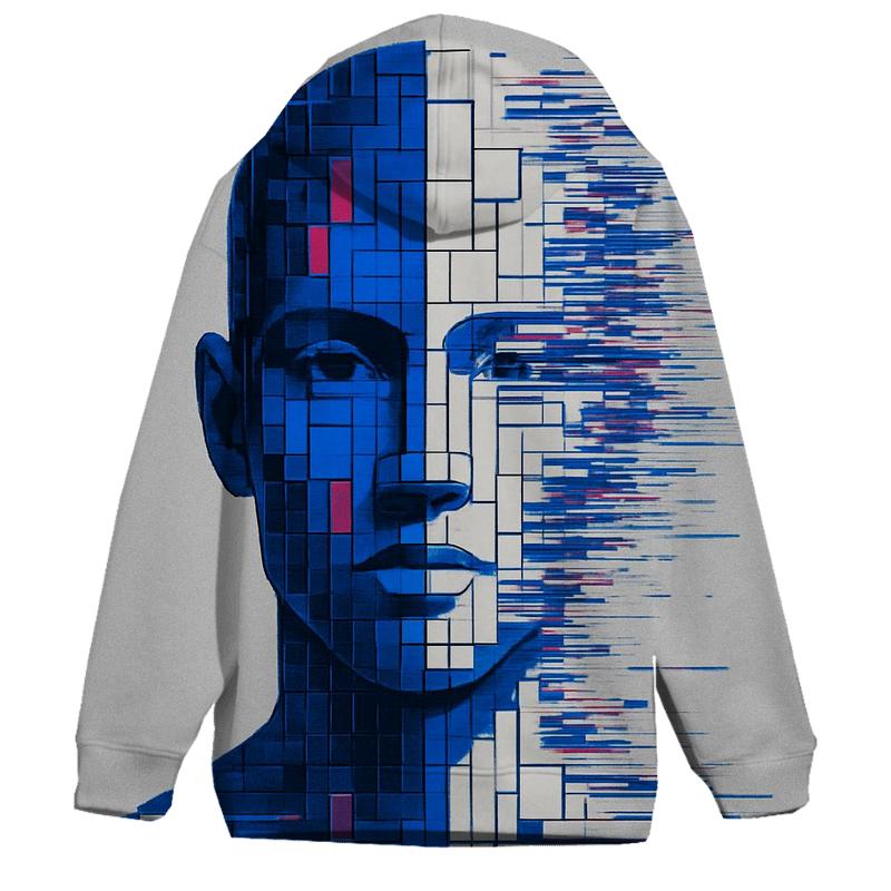 Quantum Glitch Portrait Mosaic embroidered hoodies