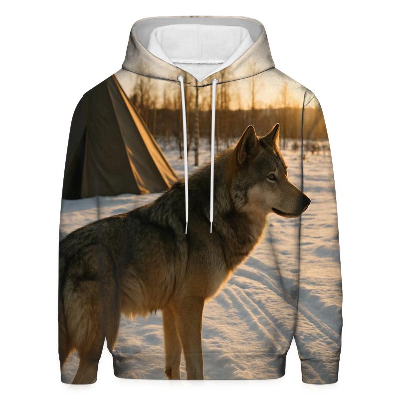 Wolf Beside Traditional Reindeer Herding Camp embroidered hoodies