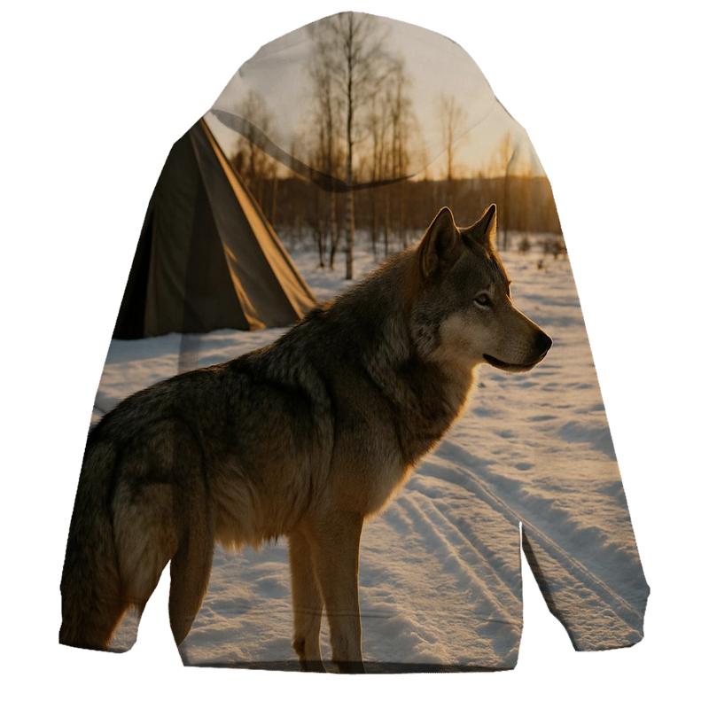 Wolf Beside Traditional Reindeer Herding Camp embroidered hoodies