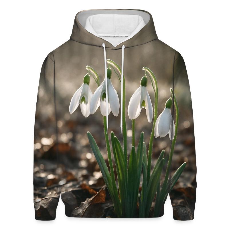 Snowdrop Cluster Emerging Through Late Winter Leaf Litter premium hoodies