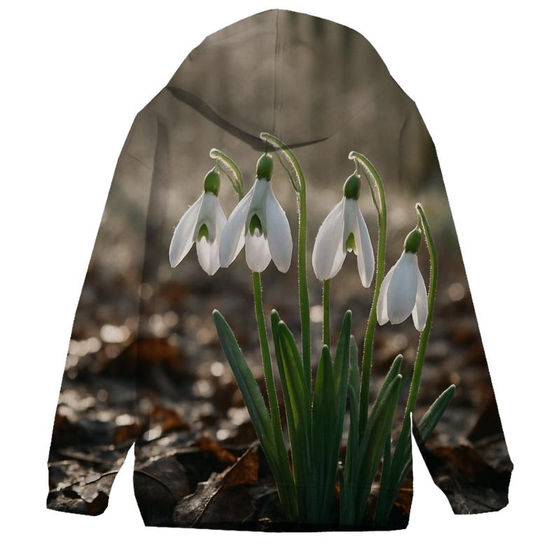 Snowdrop Cluster Emerging Through Late Winter Leaf Litter premium hoodies