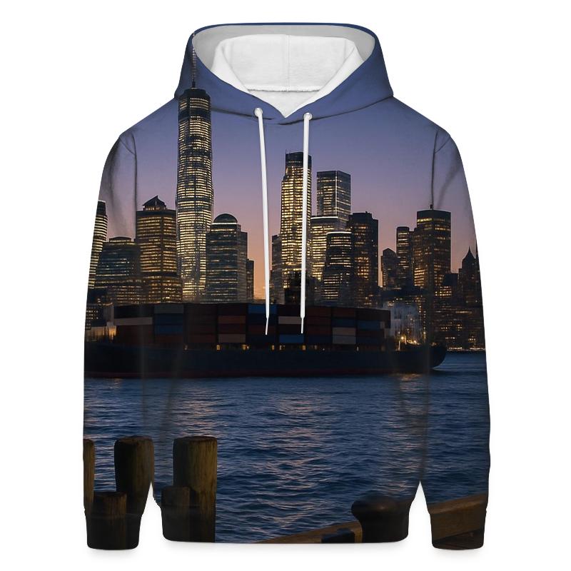 After Sunset From Hoboken Pier With Container Ship premium hoodies