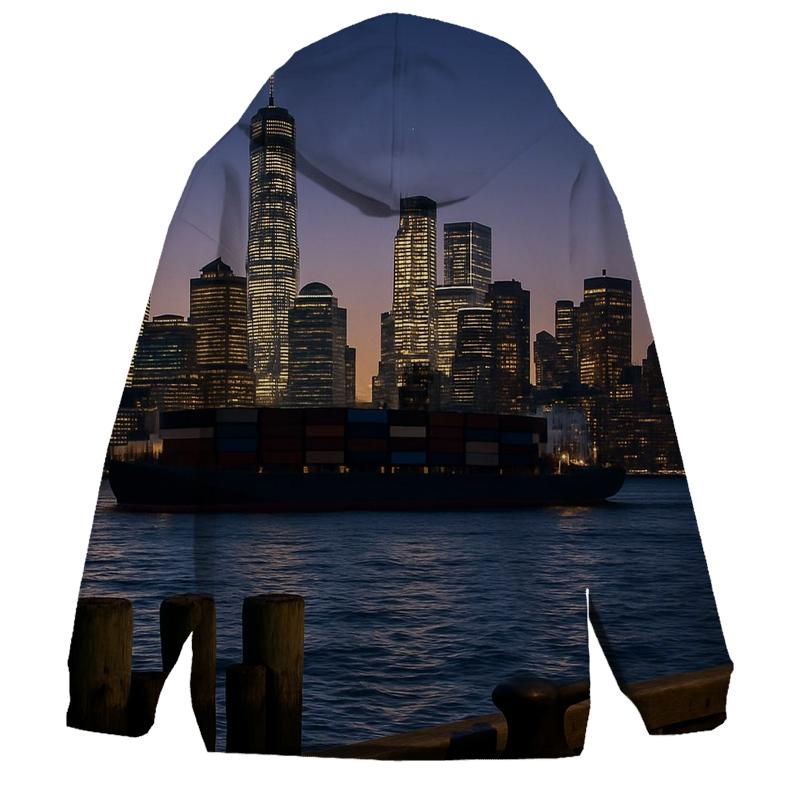 After Sunset From Hoboken Pier With Container Ship premium hoodies