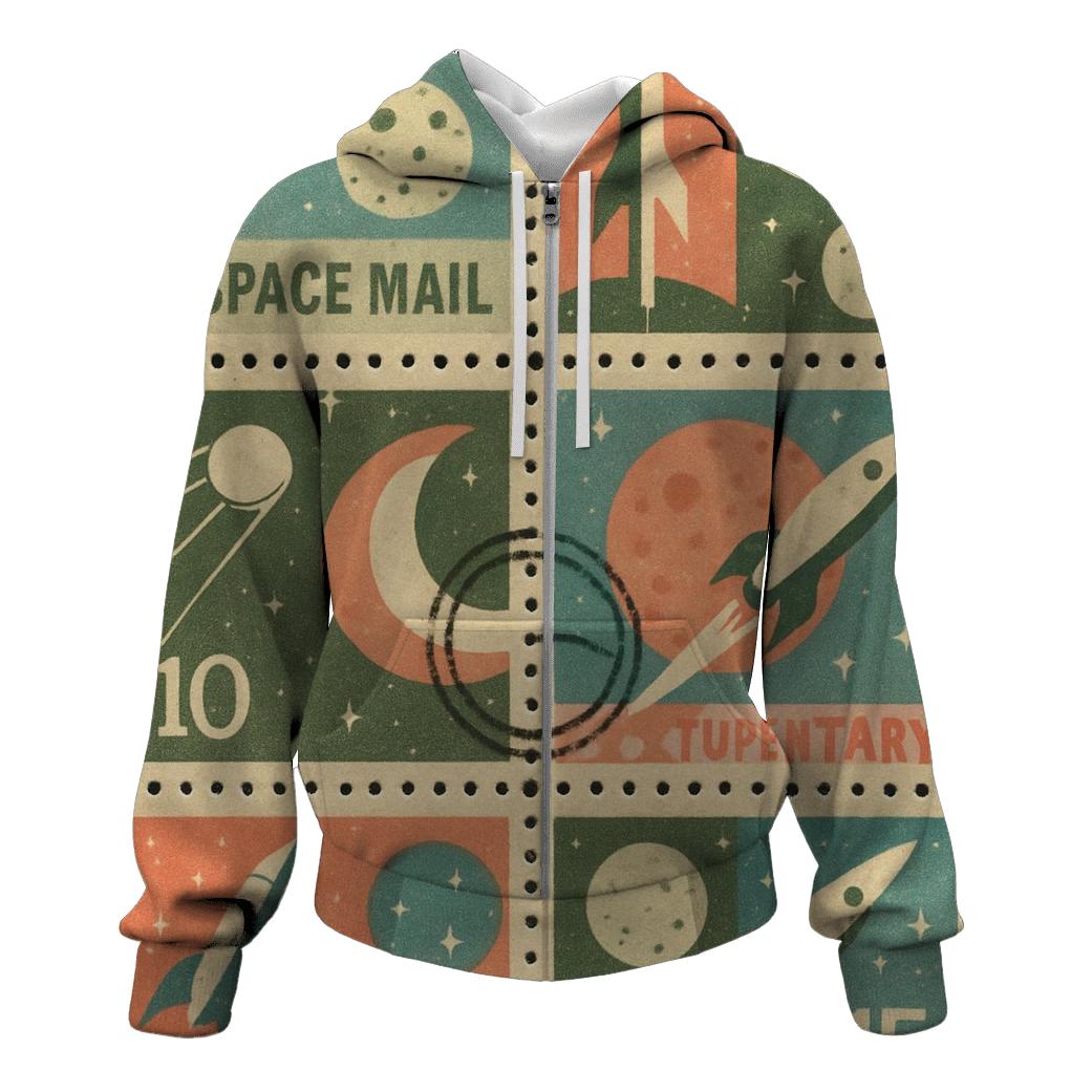 Retro Space Postal Stamp Collage designer hoodies
