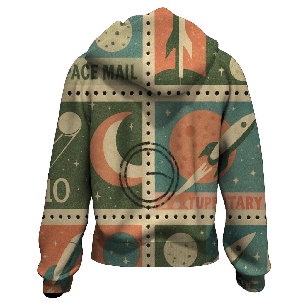 Retro Space Postal Stamp Collage designer hoodies