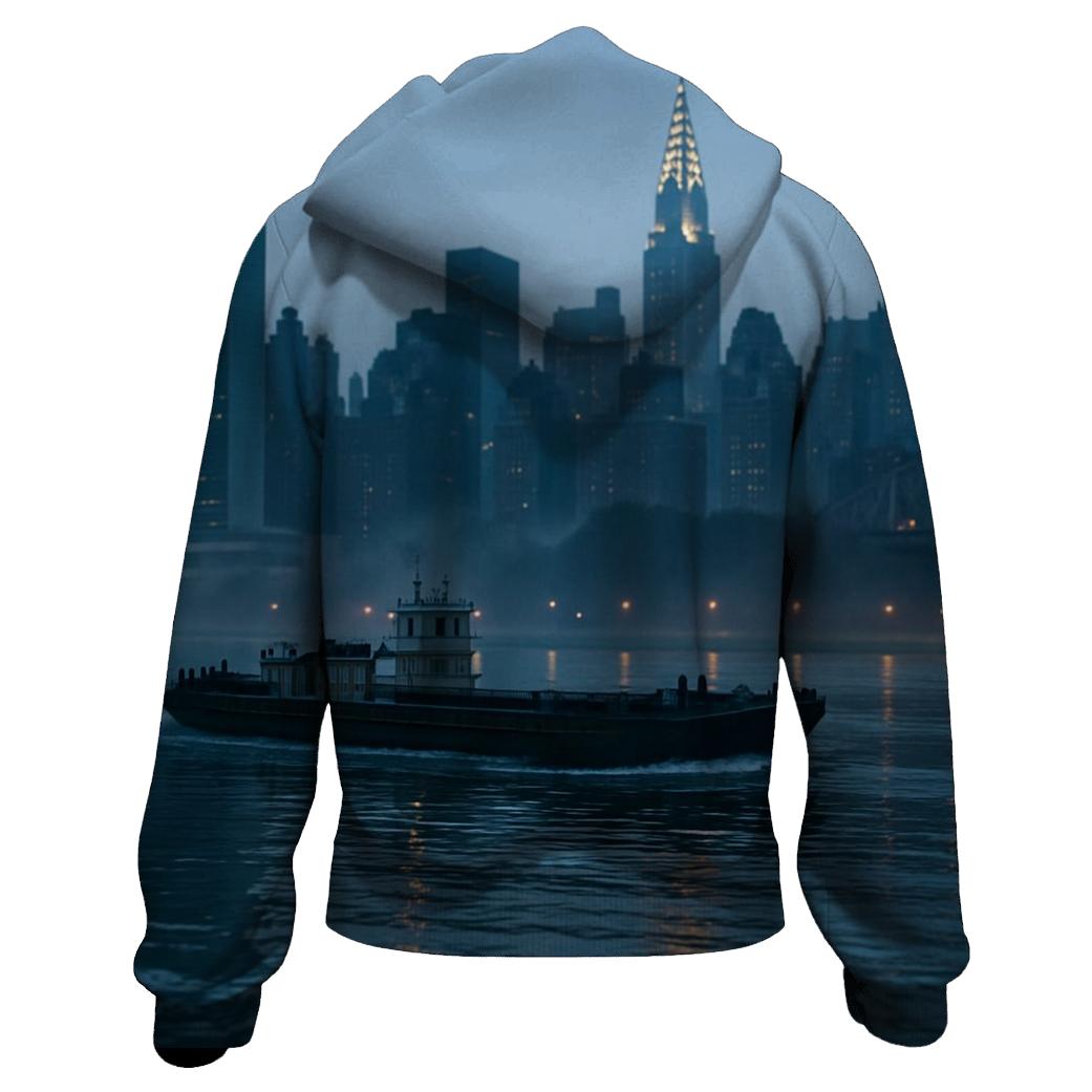 Pre Dawn East River Freight And Midtown Glow pullover hoodies