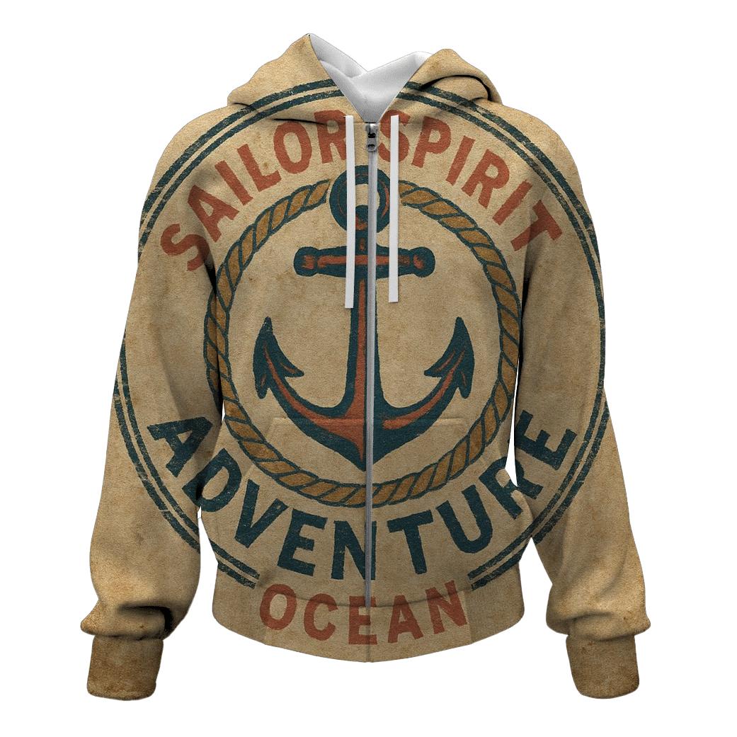 Aged Nautical Club Badge Illustration zip-up hoodies