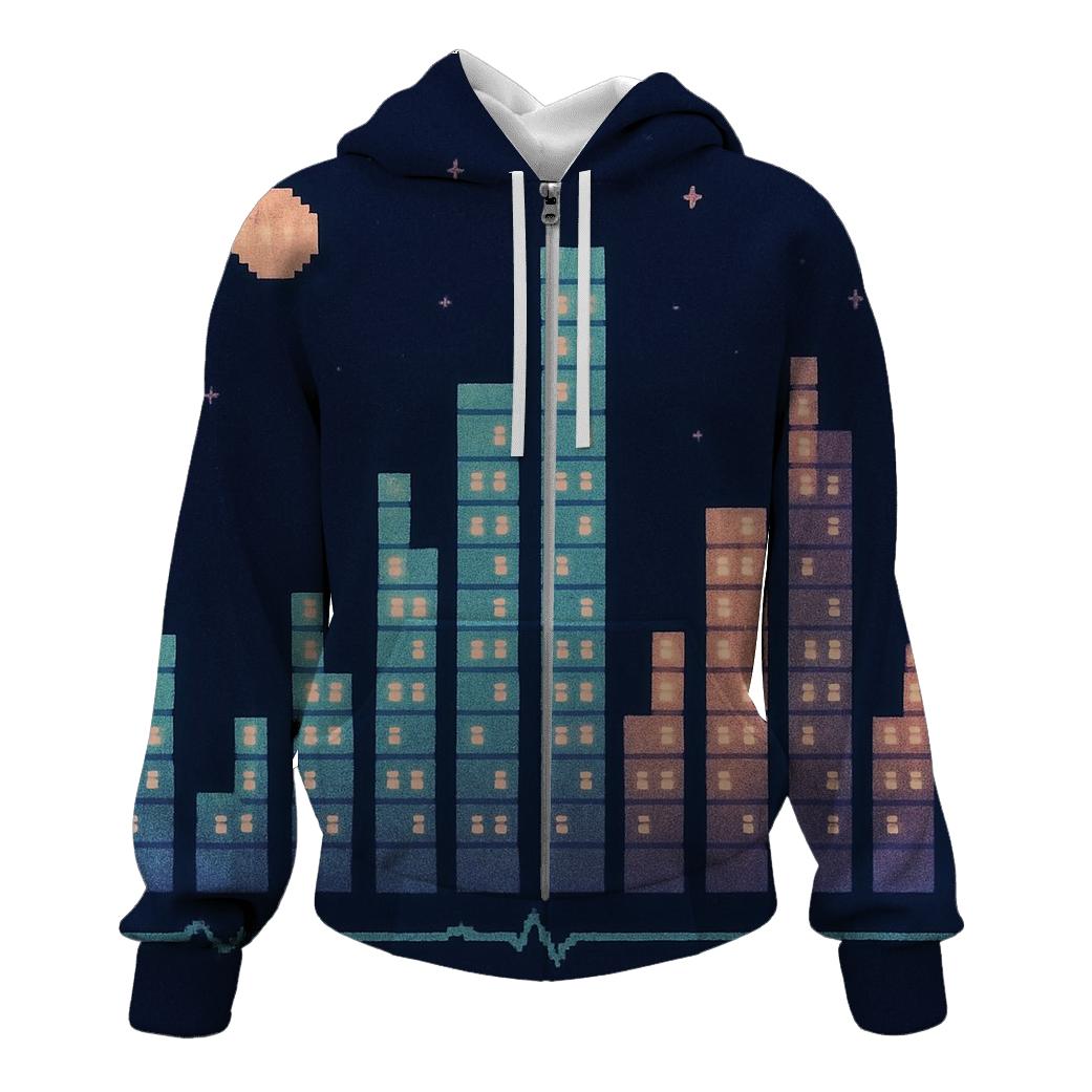 Pixel Skyline Equalizer zip-up hoodies