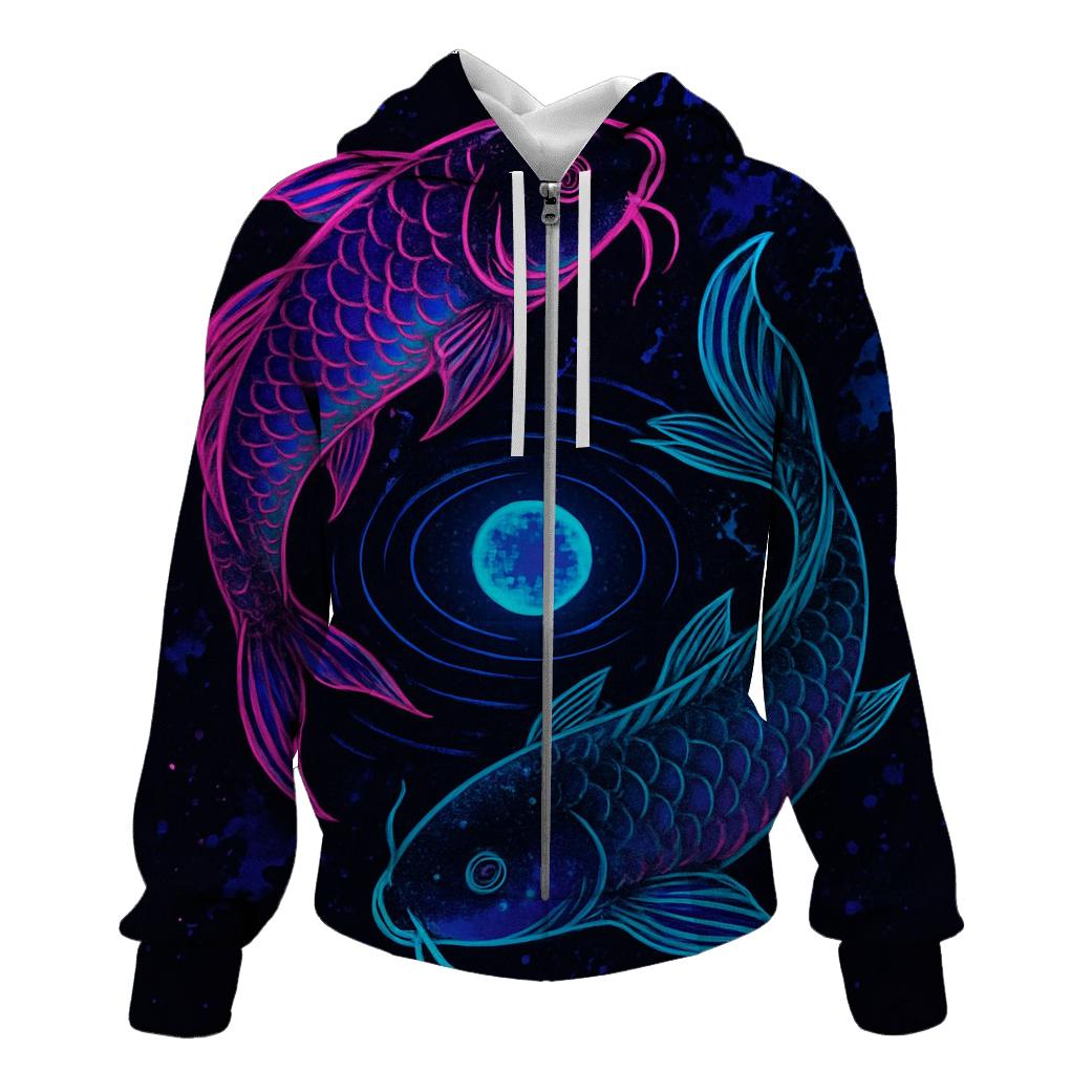 Cosmic Koi In Neon Ink zip-up hoodies