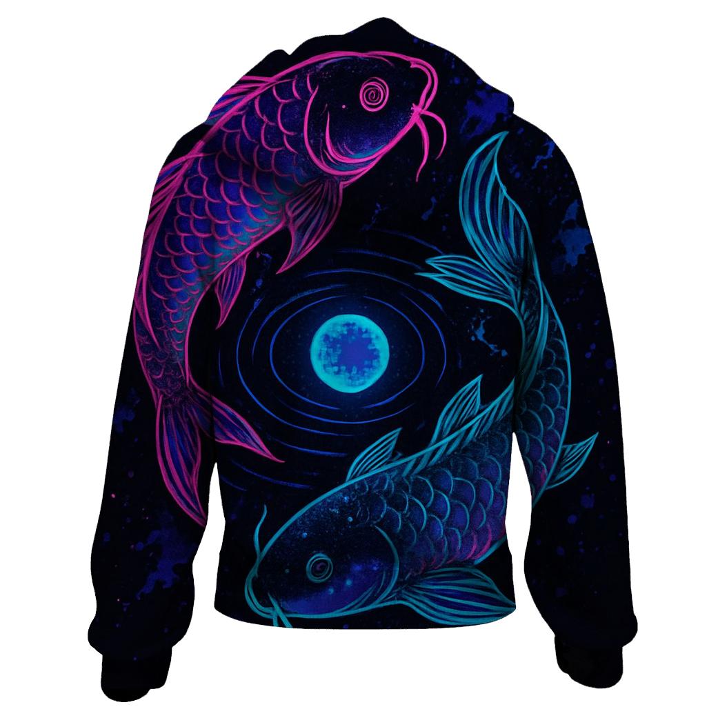 Cosmic Koi In Neon Ink zip-up hoodies