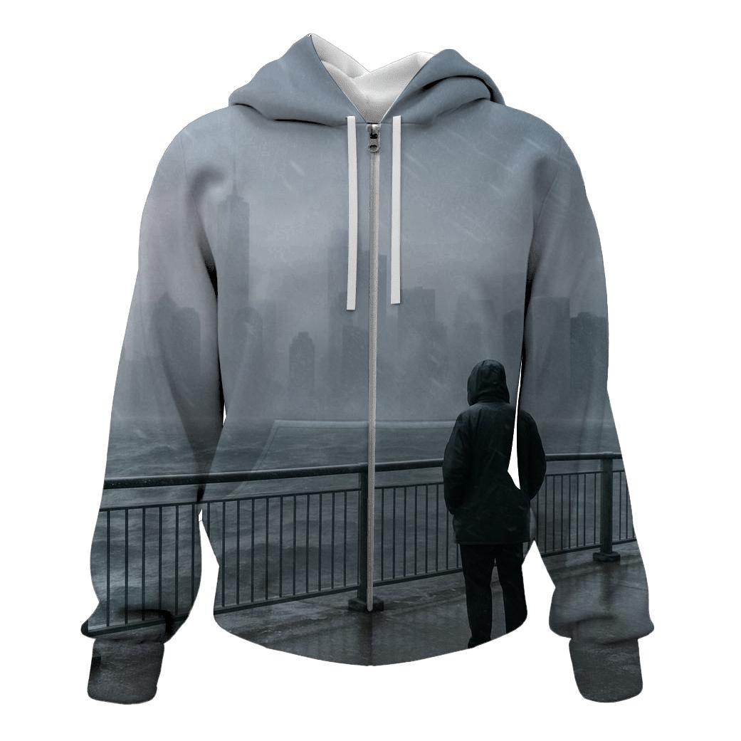 Snow Squall Over Lower Manhattan From Red Hook graphic hoodies