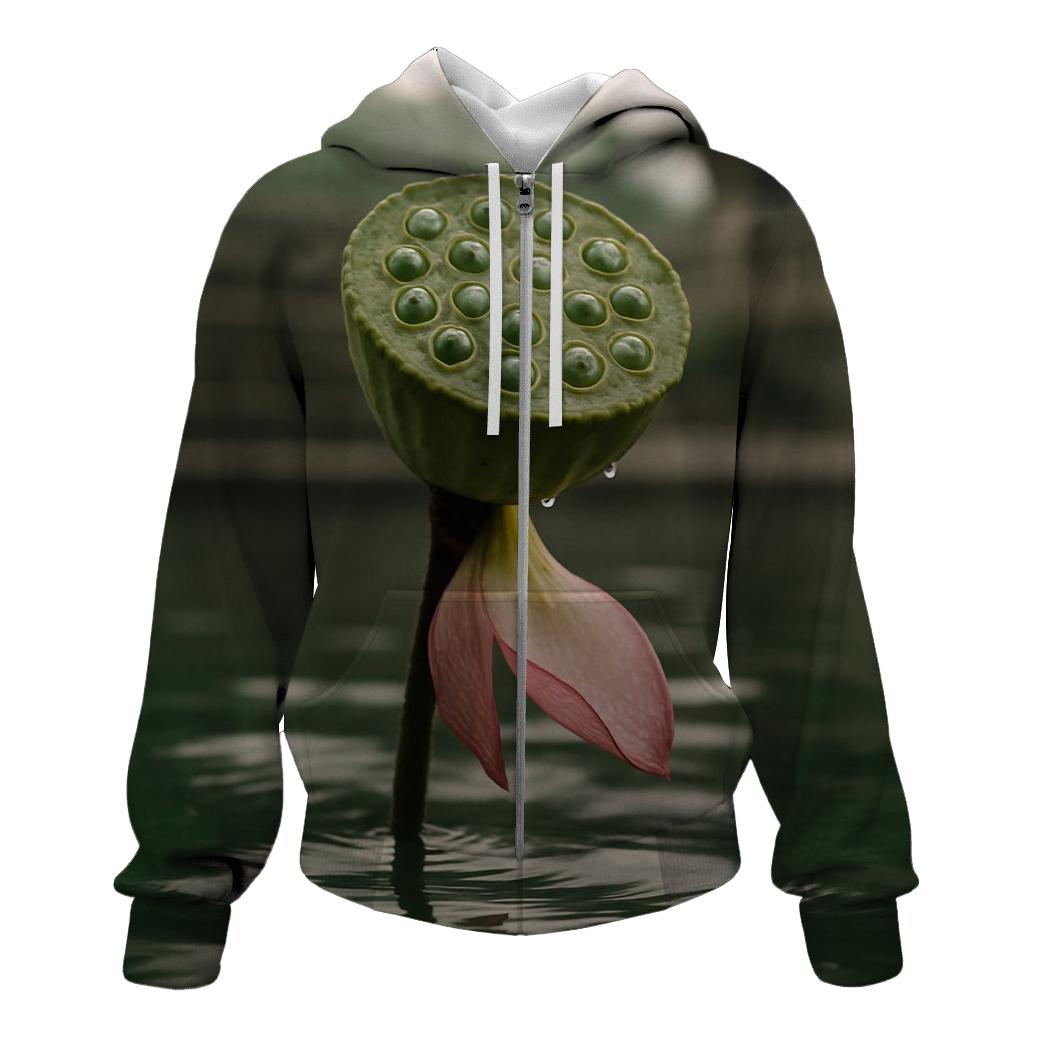 Lotus Seedpod And Fading Petals In A Temple Pond printed hoodies