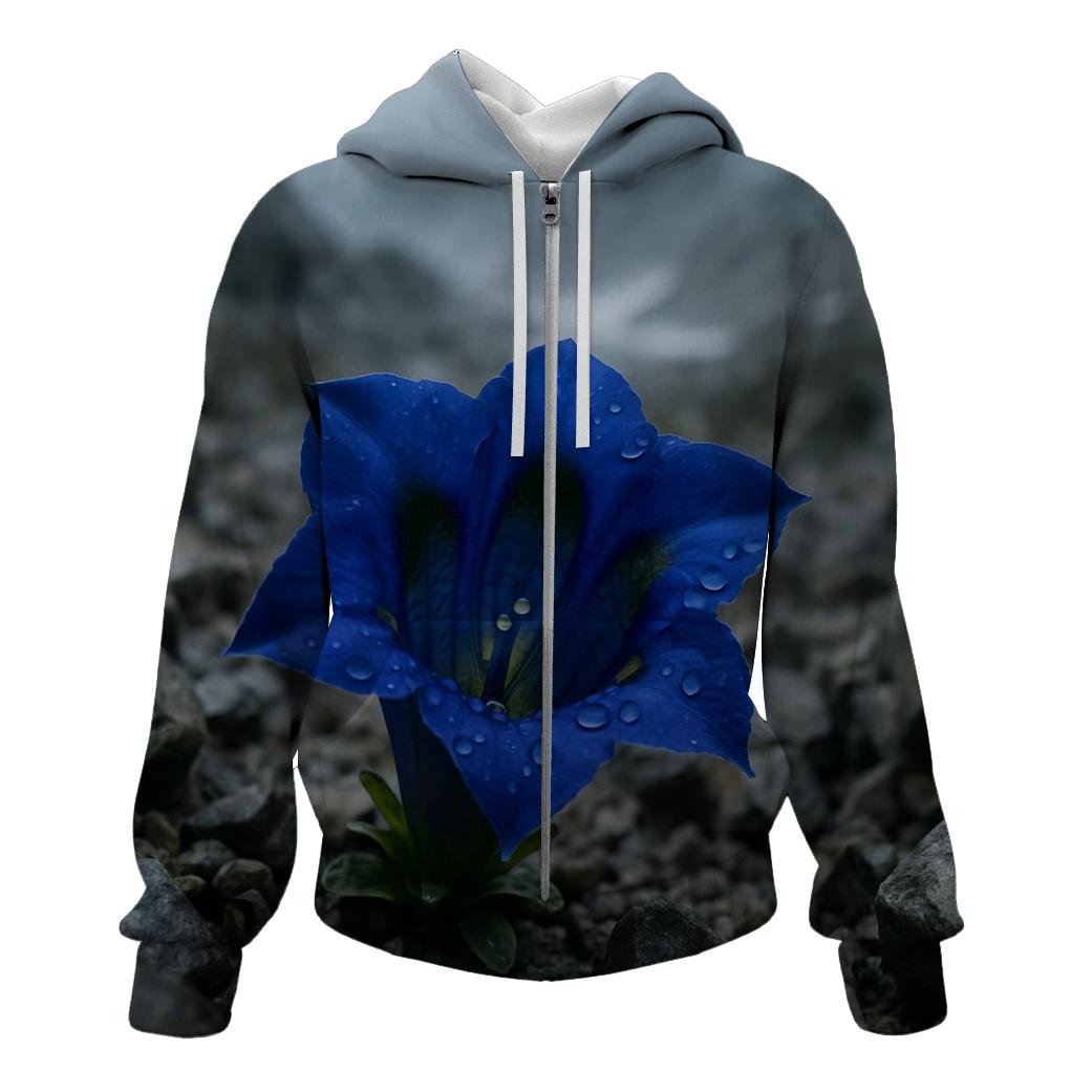 Wild Blue Gentian In Alpine Scree After A Storm zip-up hoodies