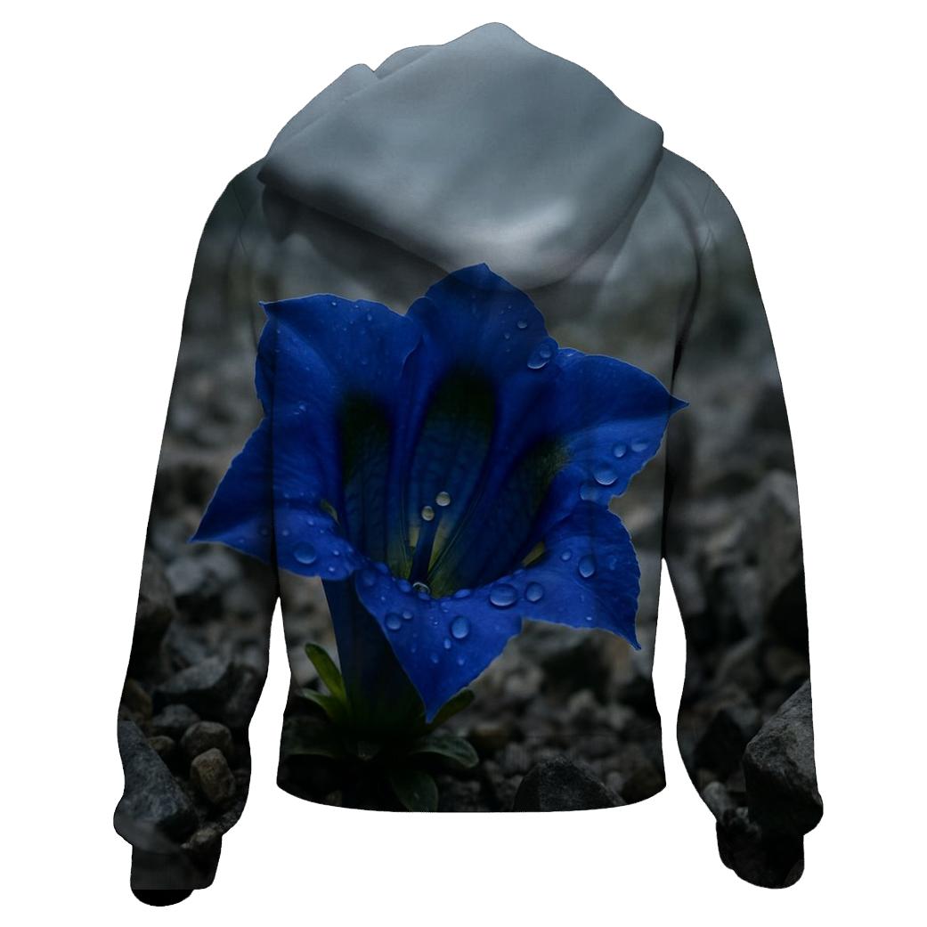 Wild Blue Gentian In Alpine Scree After A Storm zip-up hoodies