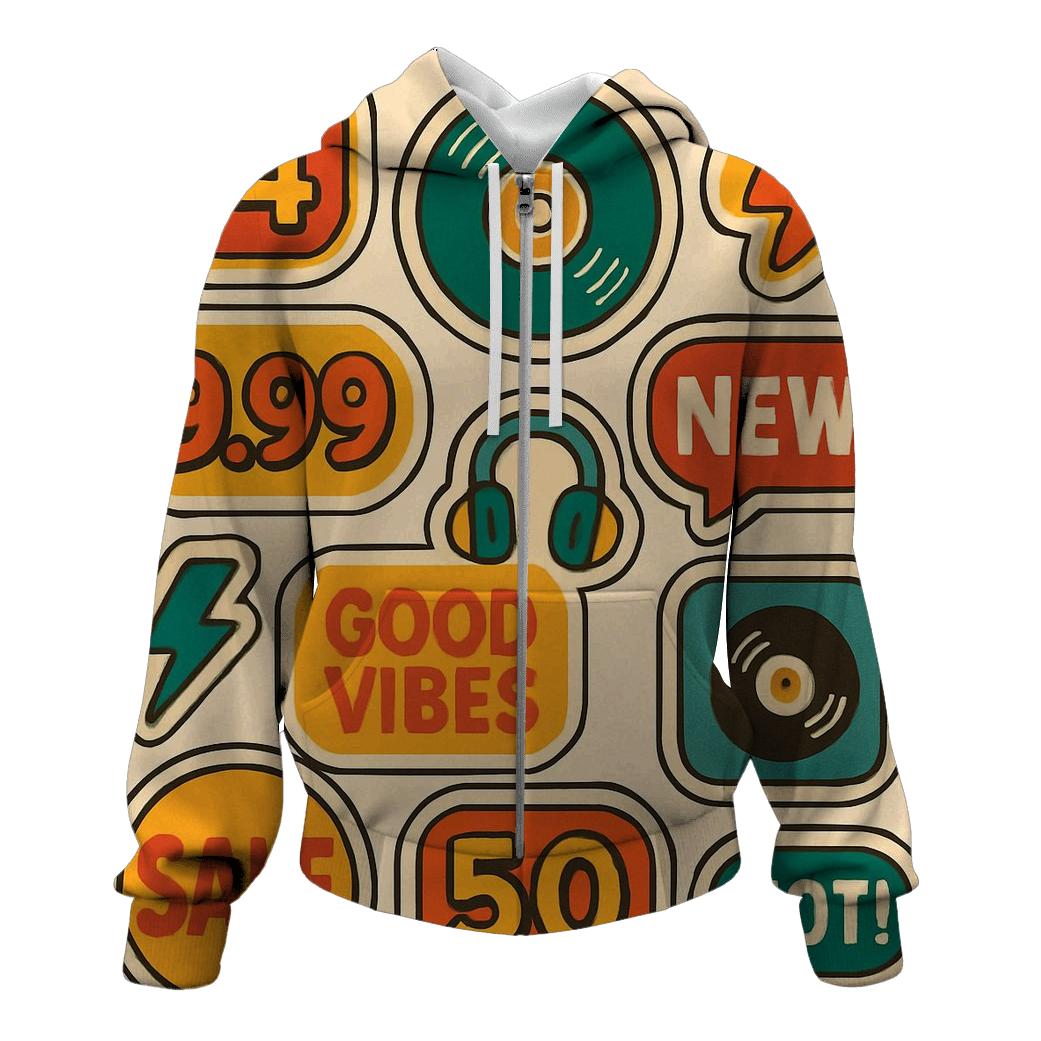 Funky Record Store Price Stickers printed hoodies