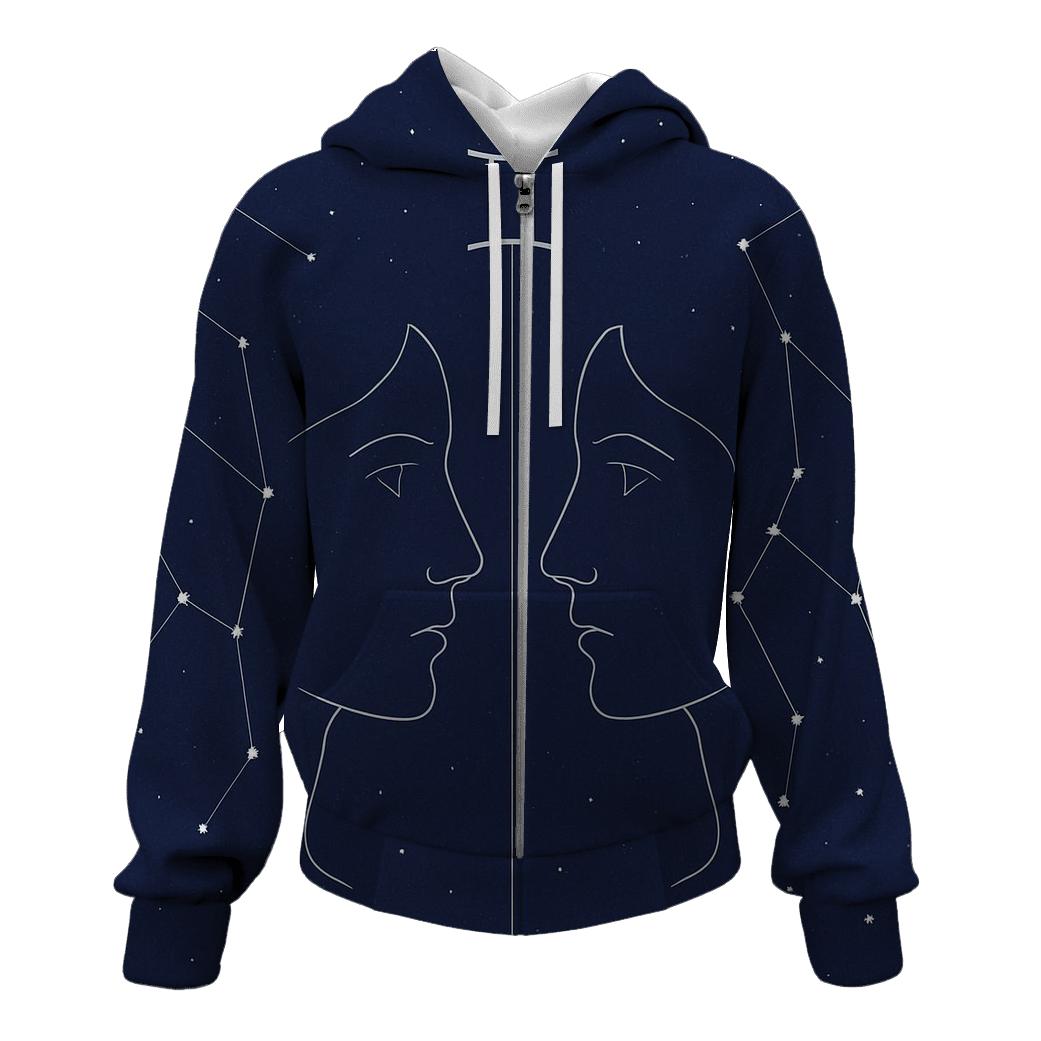 Gemini Twin Mirrors Star Map embroidered hoodies