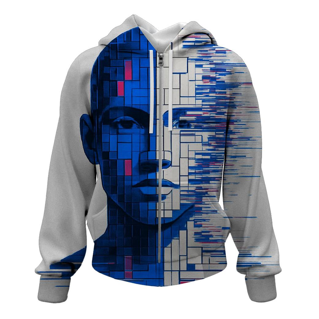 Quantum Glitch Portrait Mosaic designer hoodies