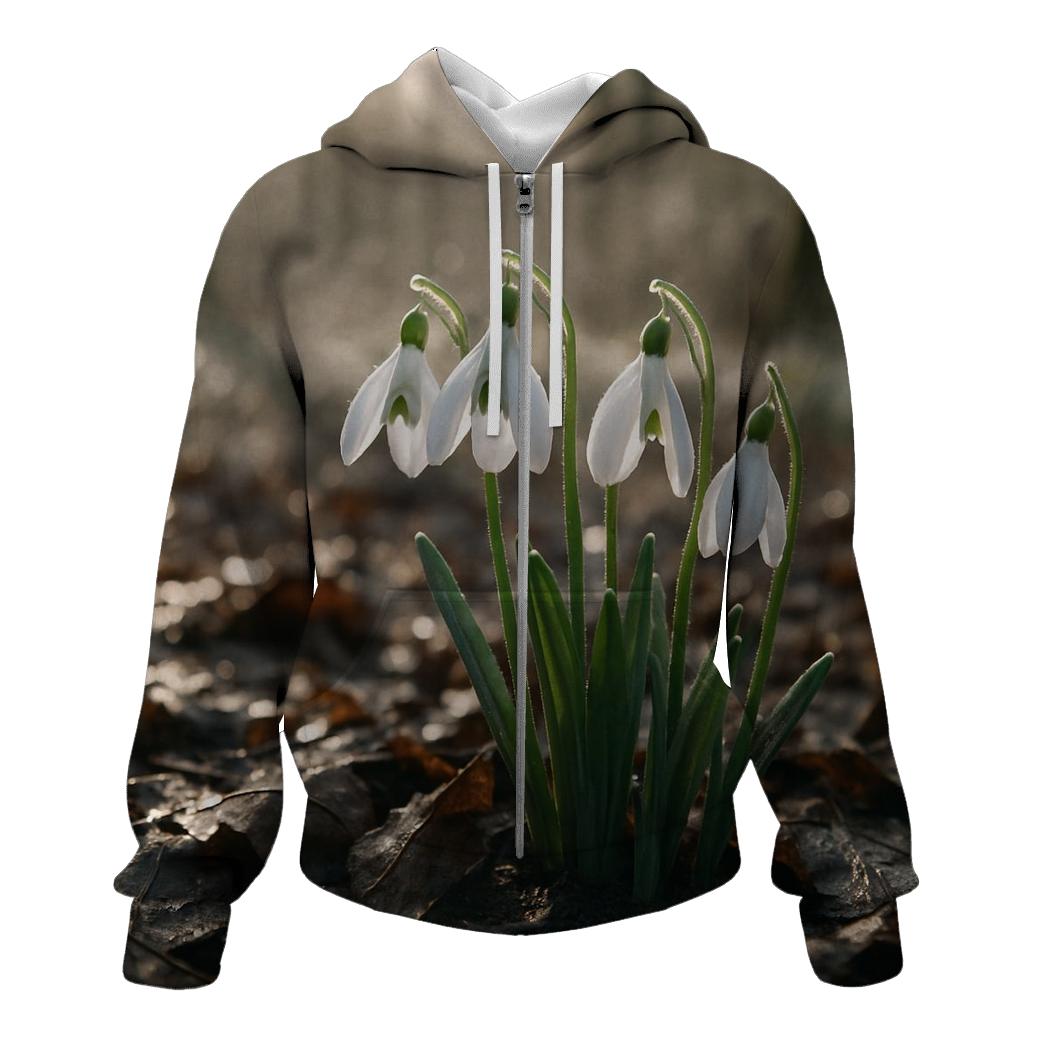 Snowdrop Cluster Emerging Through Late Winter Leaf Litter designer hoodies