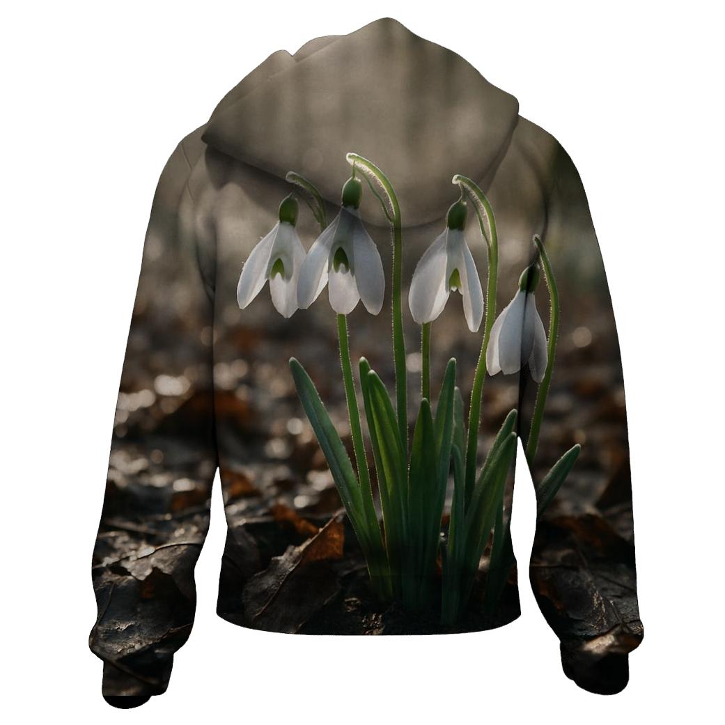 Snowdrop Cluster Emerging Through Late Winter Leaf Litter designer hoodies