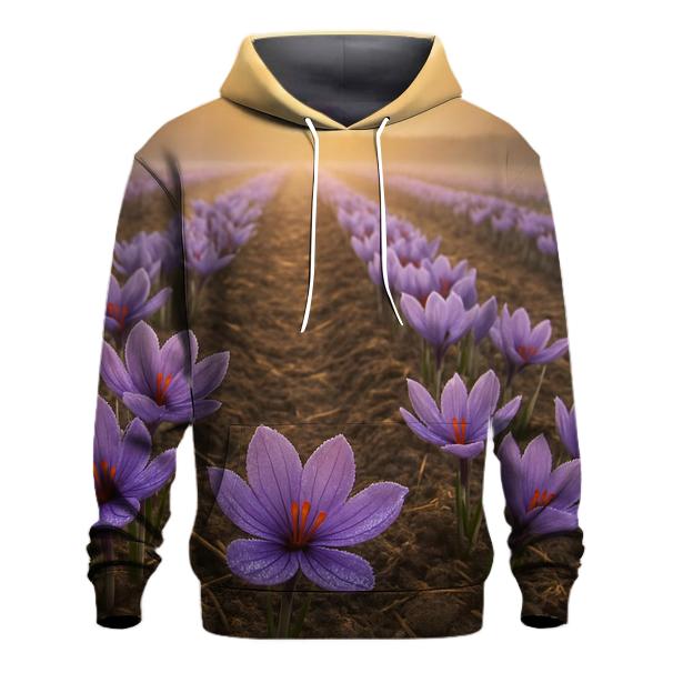 Saffron Crocus Harvest Rows In Early Autumn Mist printed hoodies