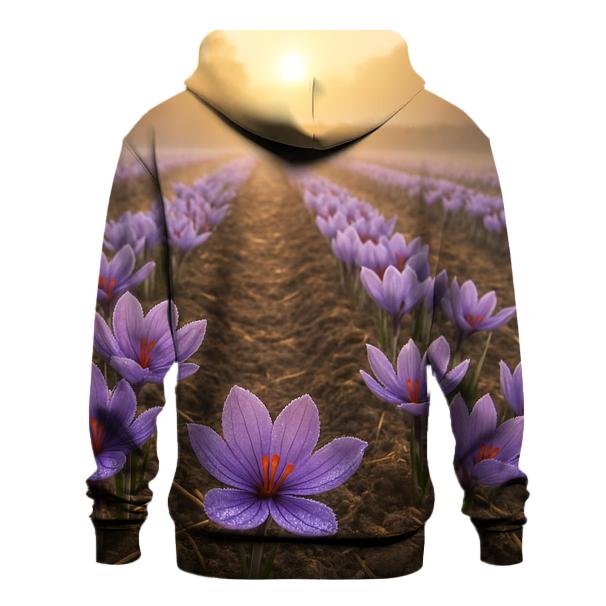 Saffron Crocus Harvest Rows In Early Autumn Mist printed hoodies