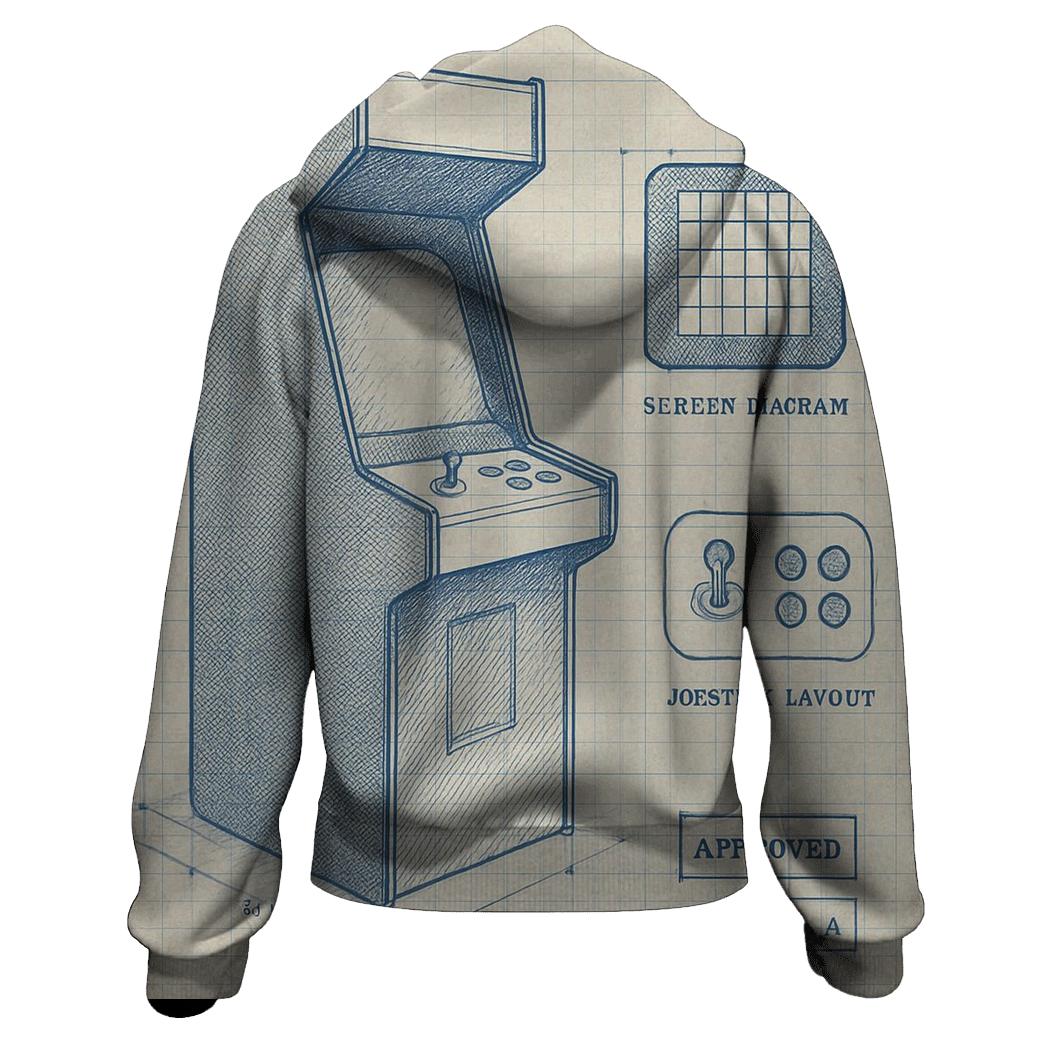 Classic Arcade Cabinet Blueprint Print printed hoodies