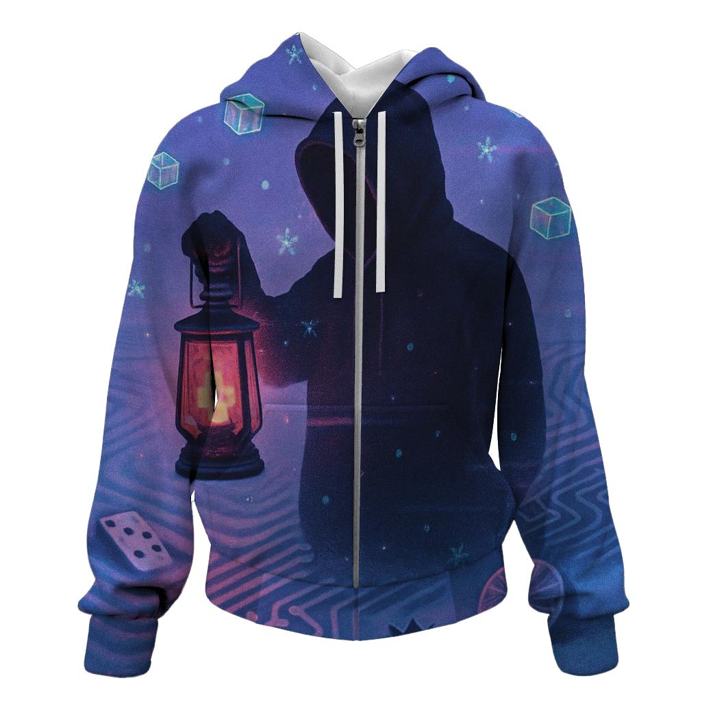 Glitch Lantern In The Snow Garden zip-up hoodies