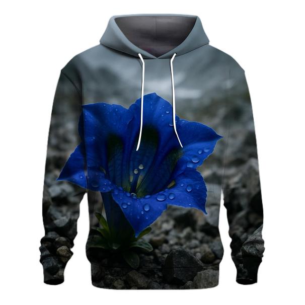 Wild Blue Gentian In Alpine Scree After A Storm printed hoodies