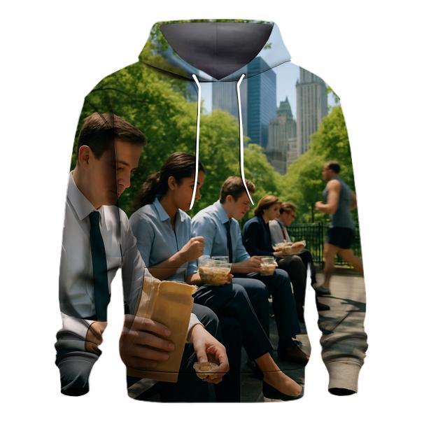 City Hall Park Lunch Break Skyline Through Trees printed hoodies
