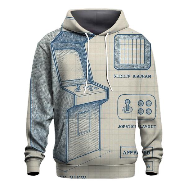 Classic Arcade Cabinet Blueprint Print printed hoodies