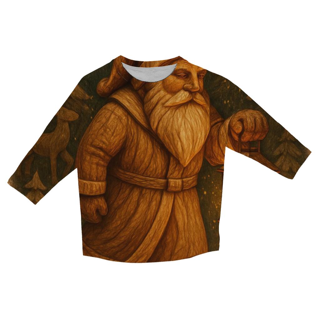 Vintage Wood Carved Santa Lantern casual three quarter sleeve shirts